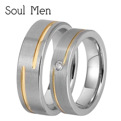 Soul Men 1 Pair Women & Women Tungsten Carbide Wedding Rings Set 5mm for Girl with Stone 7mm for Boy Comfort Fit