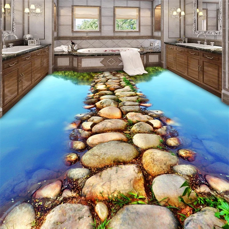 beibehang papel wall 3D River stone slopes flooring waterproof Self-adhesive 3d murals wallpaper floor tiles for bathrooms