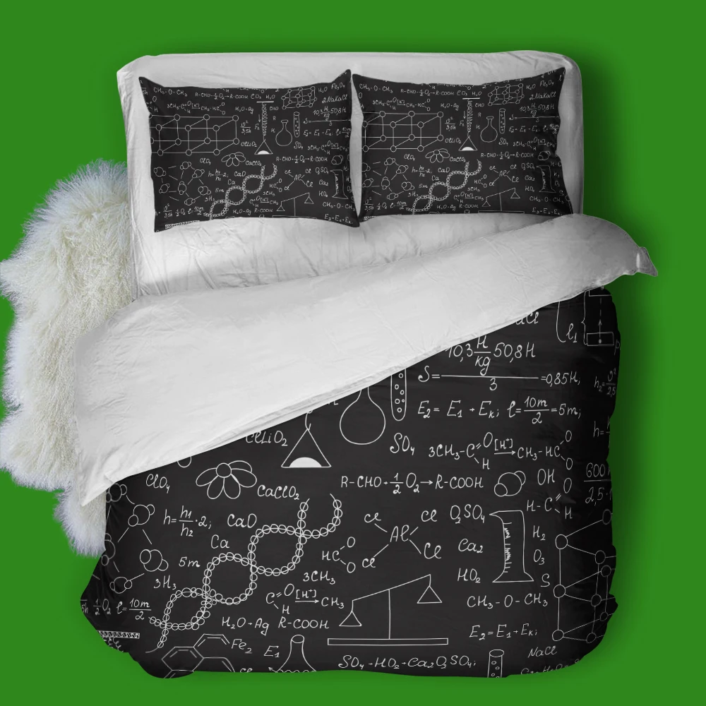 Dream NS H2O+CO2=H2CO3 Chemical Formula Notes Duvet Set Black Bedclothes Pillowcase Customized Home Textiles