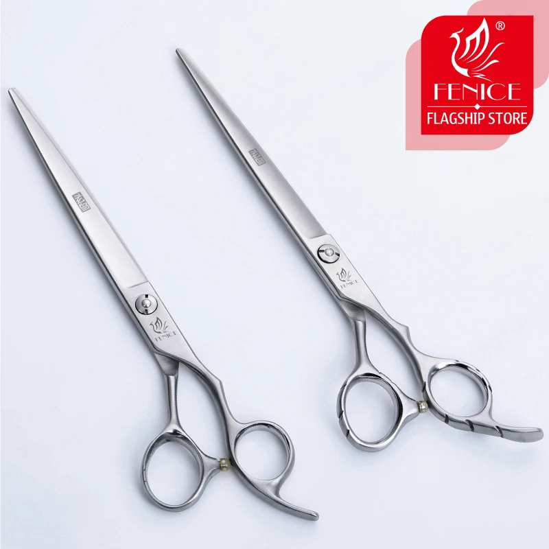 Fenice 7.5 inch Professional Dog Straight Scissors Pet Grooming Scissors Cutting shears kits with Non-slip handle