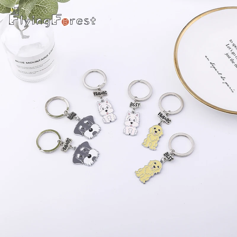 Keychain Dog Keychain Lovers Best Friends Gift Cute Schnauzer Dog Key Ring Animal Heart Key Ring Jewelry Car Key Gift Bag Charm