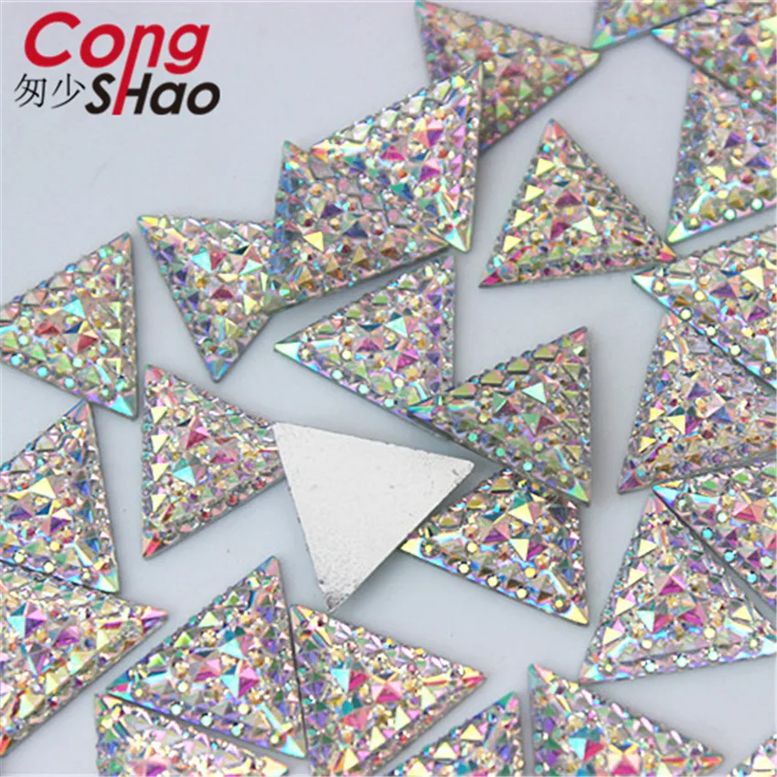 Cong Shao 200PCS 16mm AB Color Triangular Shape Resin Rhinestone Flatback Stones And Crystals Costume Button Accessories CS666