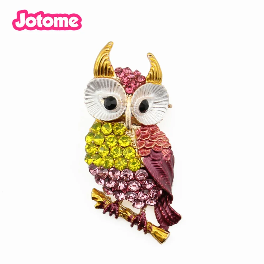 100pcs/lot free shipping Wholesale Cute Vintage Crystal Owl Animal Brooches Pins