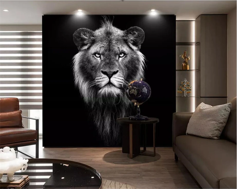 Beibehang Custom wallpaper European-style hand-painted oil painting black and white tiger porch TV background wall 3d wallpaper