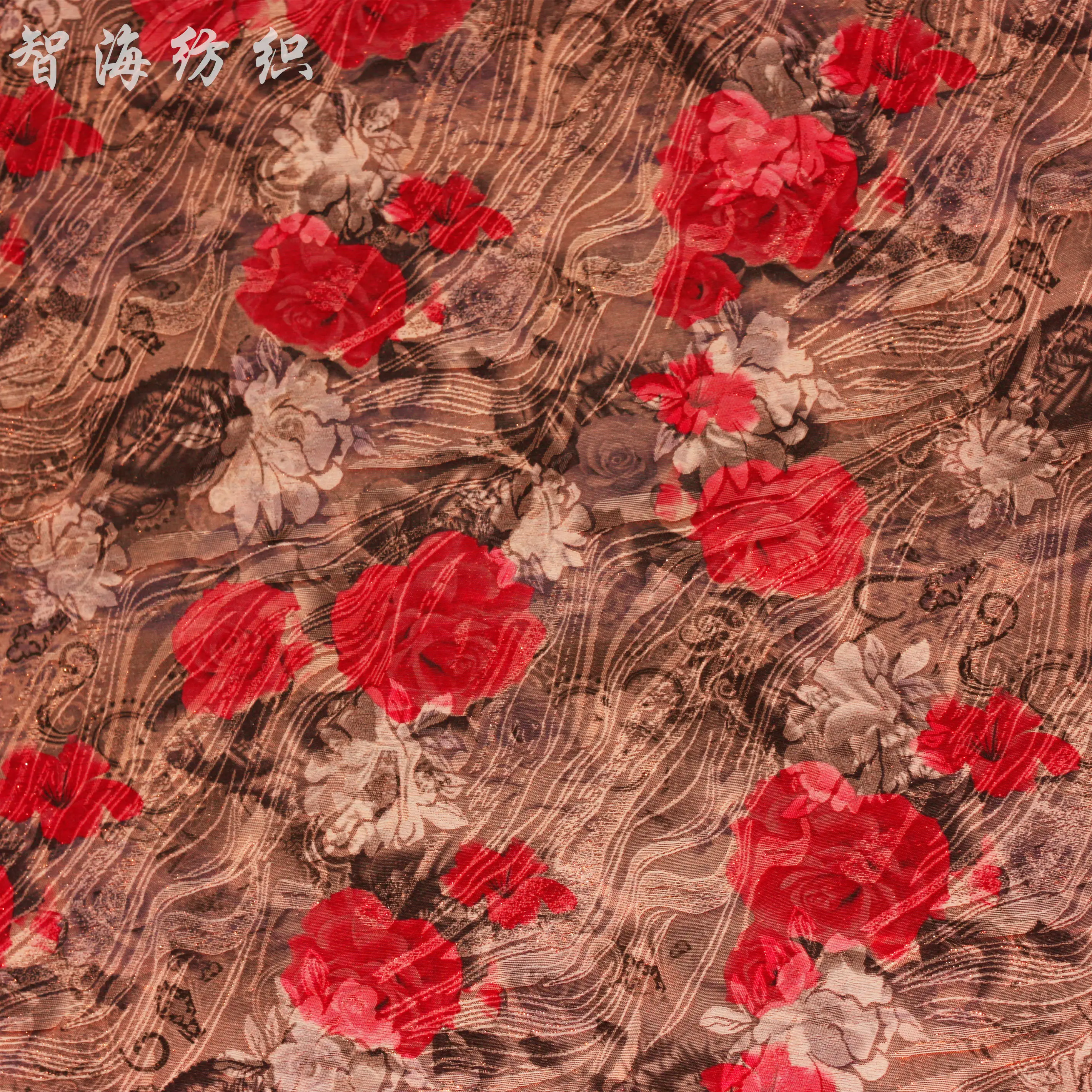 New products, elastic jacquard, flashing flower print, fashion cheongsam bag, shoe material, home decoration