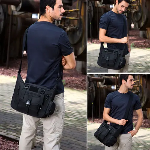 Imagen 2 del producto Bolso de hombro para ordenador portátil de 14 pulgadas, bolsos deportivos para hombre, mochila individual táctica para hombre, bolso de mensajero Molle para documentos A4