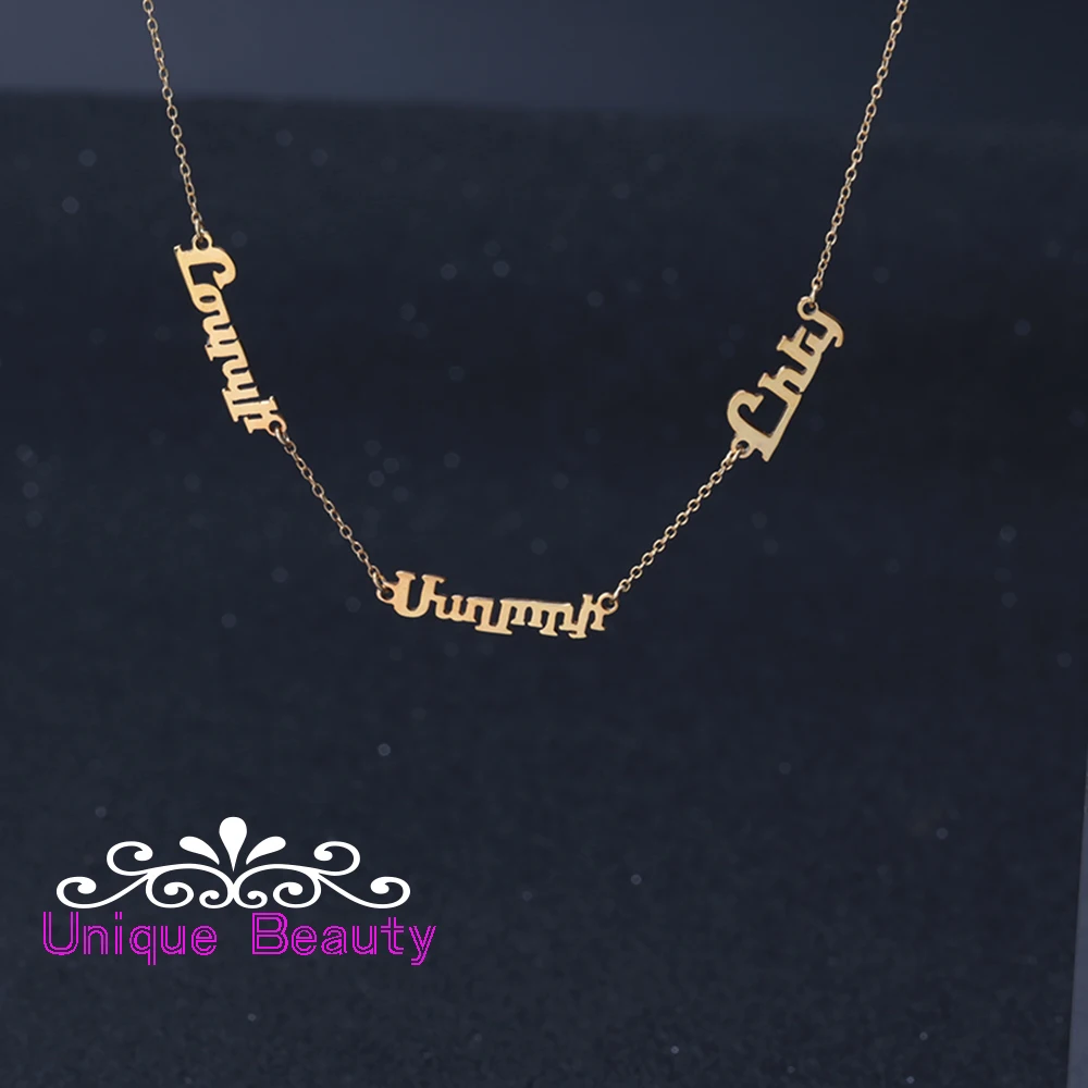 

925 Solid Silver 3 Nameplates Customized Necklace Personalized With Rose Gold Plate Name Pendants Family Necklace Women Jewelry