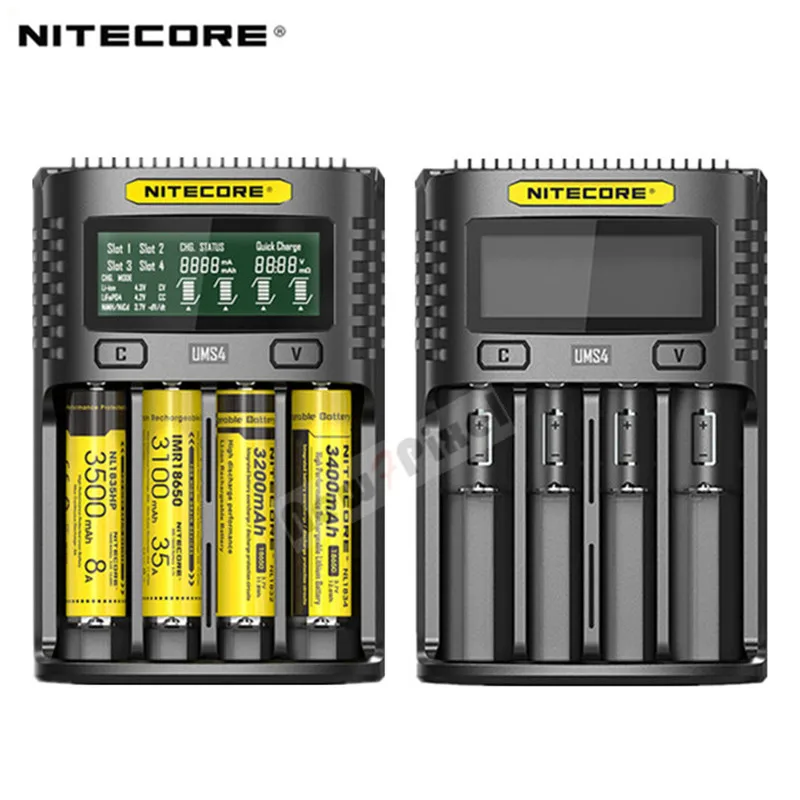 NITECORE UMS4 Intelligent Battery Charger USB Output 3A for LiFePO4 Lithium Ion Ni-MH NiCd 18650 10340 10350 10440 10500