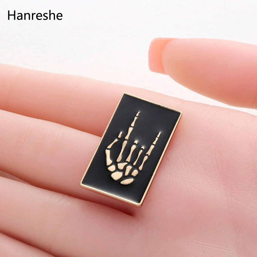 Best Fashion Rectangle Skeleton Hand Pin Medical Jewellery Anatomical Gold Color Gift For Men Enamel Lapel Pin Brooches