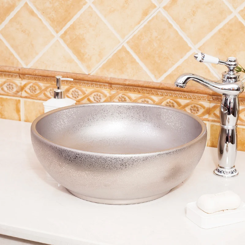 

Europe Style Counter Top porcelain wash basin bathroom sinks ceramic patterned bathroom sink silver