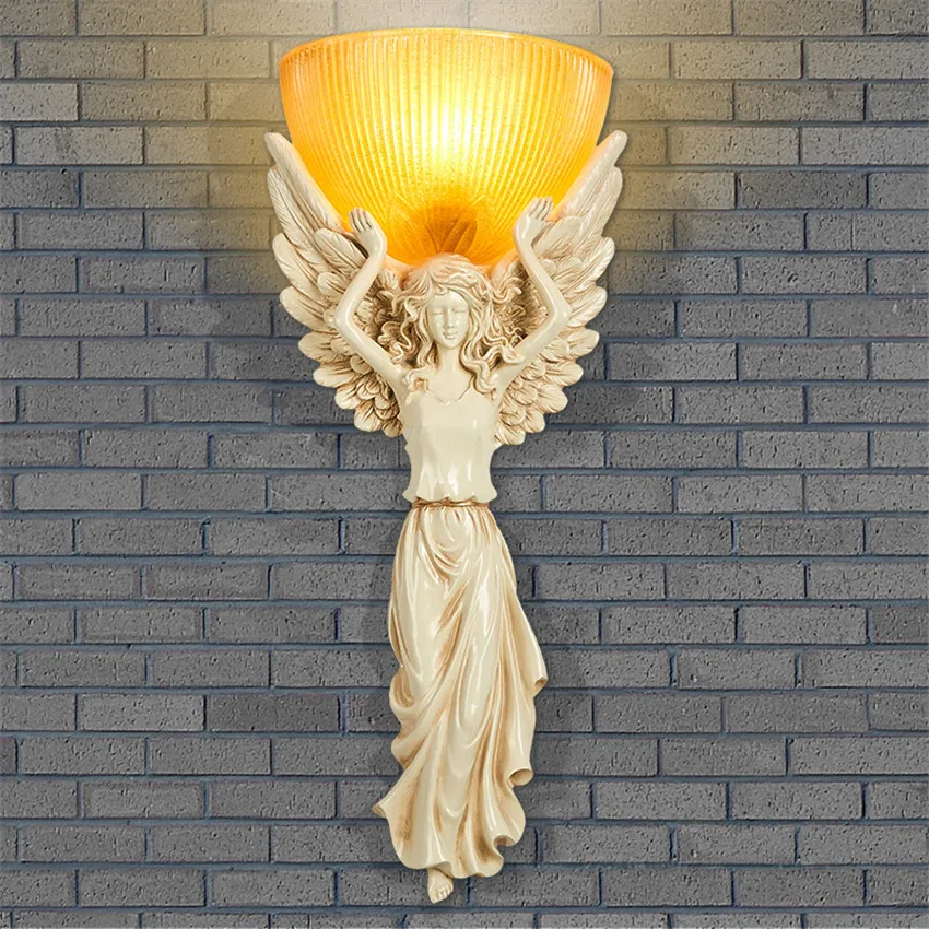 Retro Wall Light Living Room Bedroom Bedside Angel LED Wall Lamp Originality Restaurant Bar Resin Wall Lights Stair Light