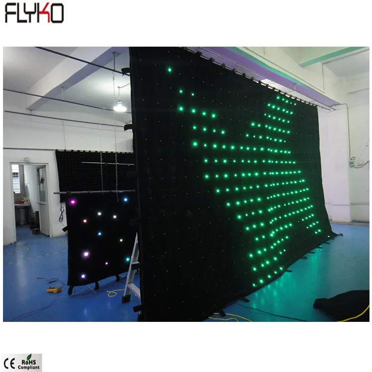 Flyko seamless zipper connection P100mm 4x4m flexible led video curtain Stage Backdrops In door