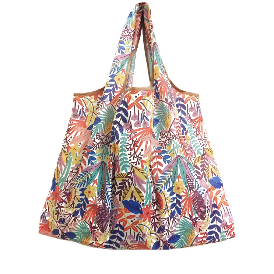 Sac de recyclage pliable pour dames, sac fourre-tout réutilisable, dessin animé floral, fruits, légumes, épicerie, cuillère à soupe, FS11, nouveau