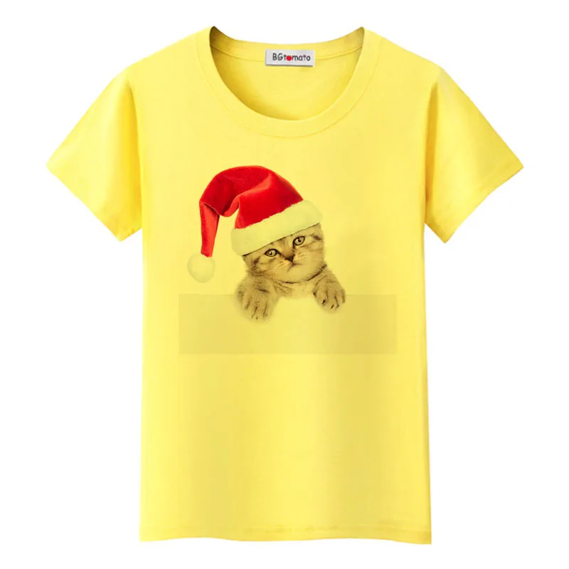 Christmas cat T-shirt cute lovely little cat printing shirts original brand casual tops tees funny Christmas shirt for women