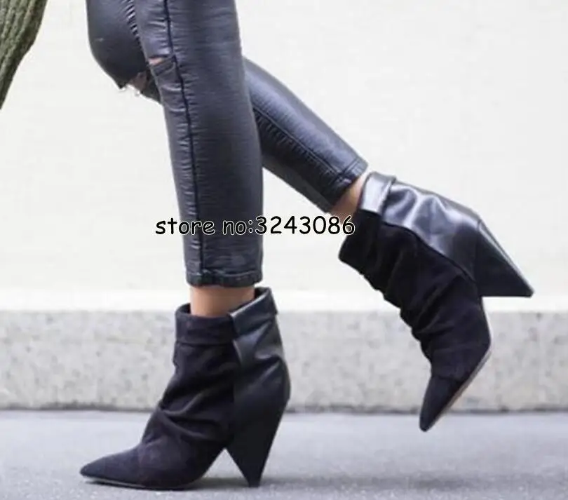 Suede Leather Pointed Toe Fashion Short Boots Street Style High Heels Lady Shoes Spring Autumn Ankle Boots Shoes