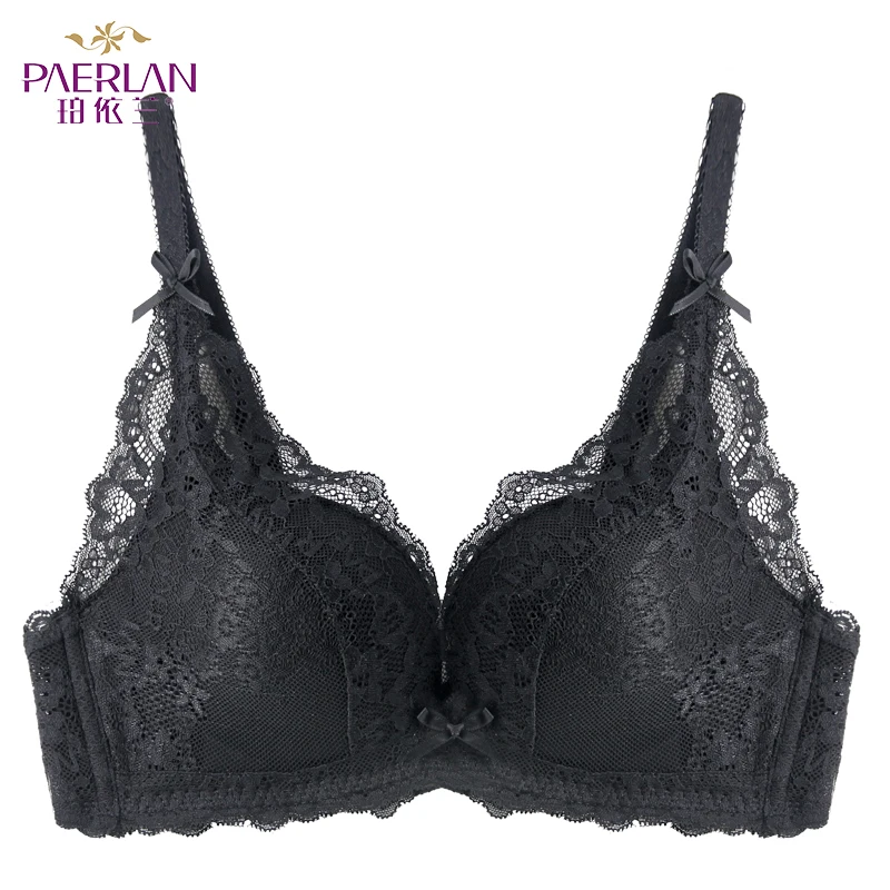 PAERLAN Thin Cup Sexy Lace Floral Bra 3/4 Cup Wire Free Small Breast Push Up Comfortable Seamless Underwear Women