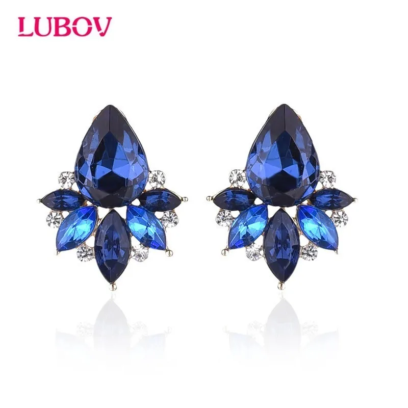 LUBOV Fashion Rhinestone Inlaid Colorful Crystal Stone Women Piercing Earrings Gold Color Metal Piercing Earrings Christmas Gift