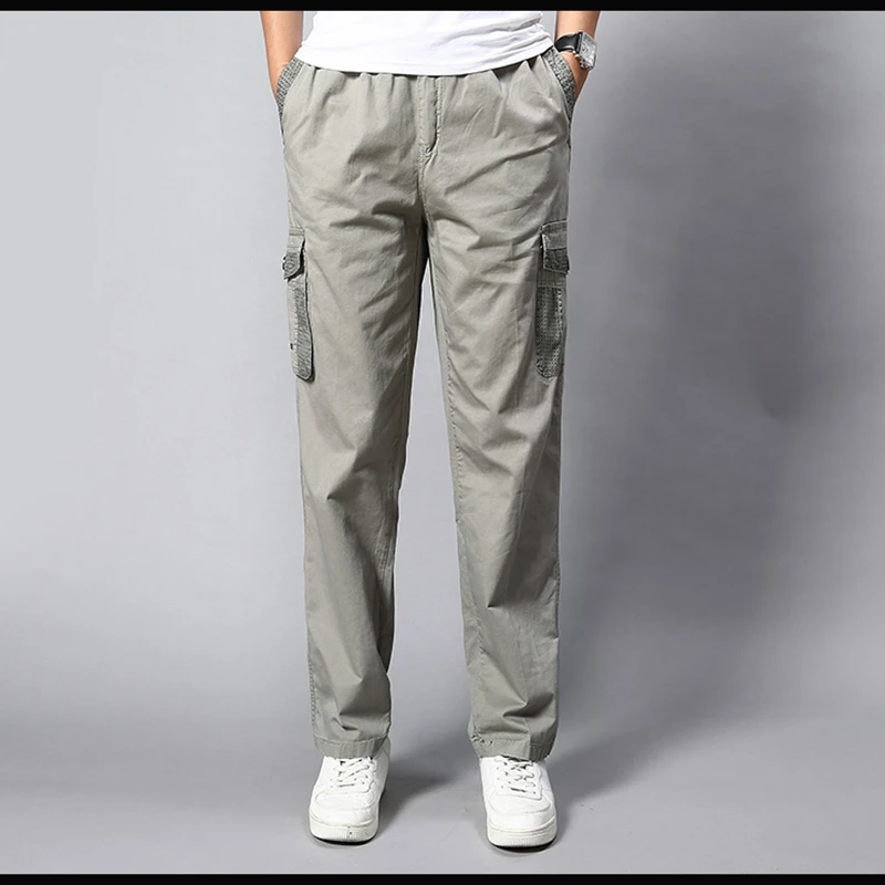 Men cargo pants large size big 5XL 7XL 8XL 9XL 10XL Stretch trousers autumn military safari style Straight pants pocket khaki 50