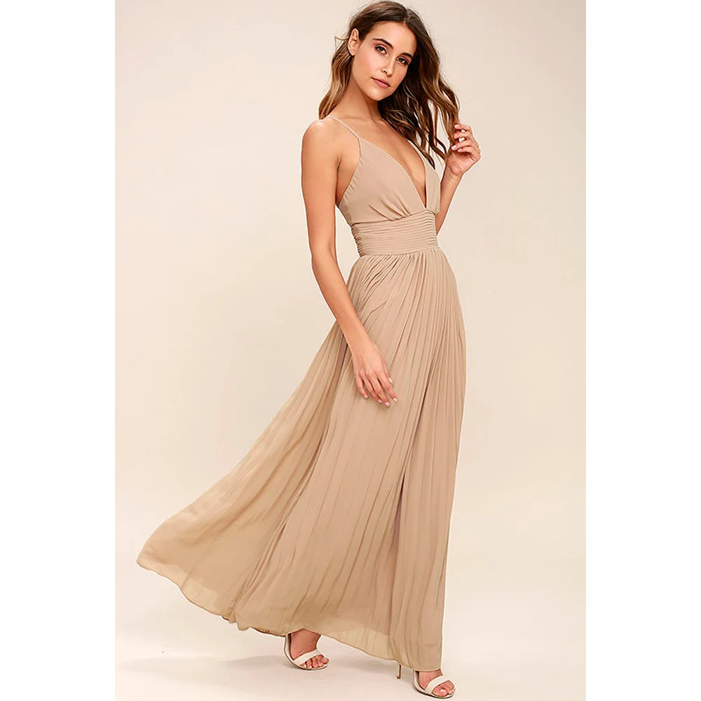 2025 Summer Casual Elegant Sleeveless Maxi Party Dress Women Office Work Pleated Dresses Hot Women Clothing