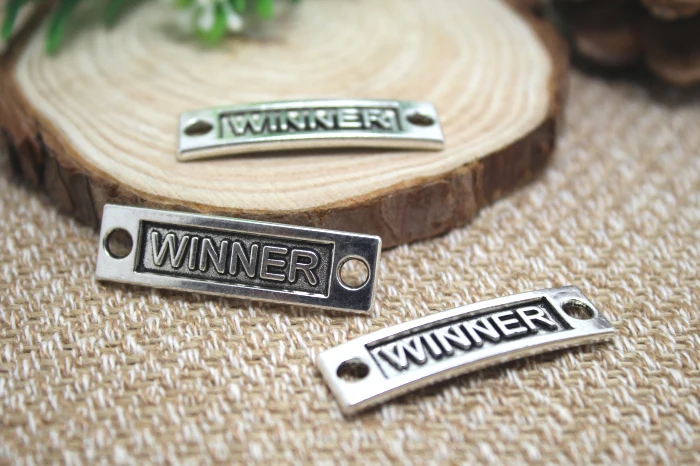 12pcs--Winner charms, Antique silver Rectangle Winner Charm pendants, Winner Tag Charm Connector 10x36mm