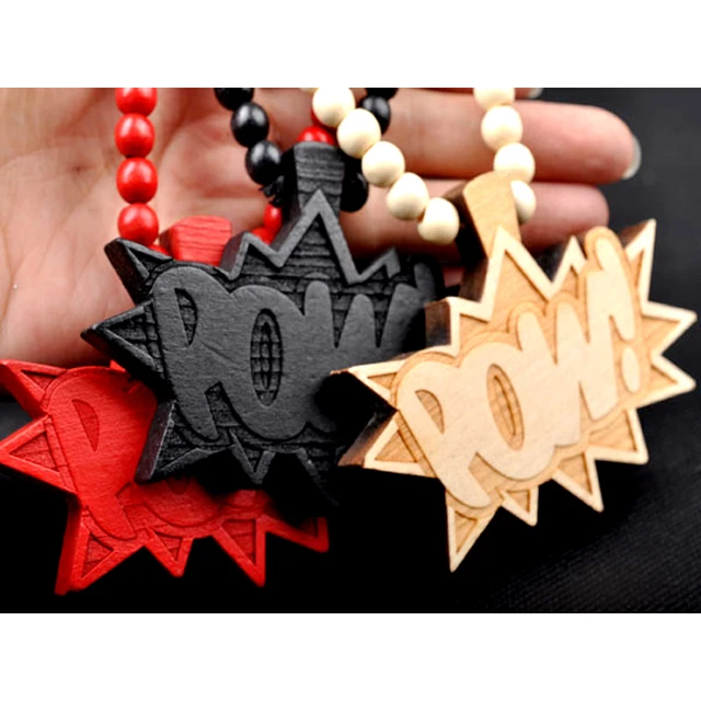 New Hip Hop Wood Letter Pow Necklace For Men Rock Long Beads Chain Pendant  Necklace Male Jewelry Boyfriend Gift - AliExpress