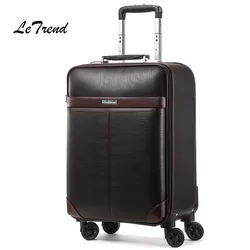 Letrend Business Man Rolling Luggage Spinner 16 inch Cabin Trolley PU Leather Trunk Women Suitcases Wheels Travel Bag