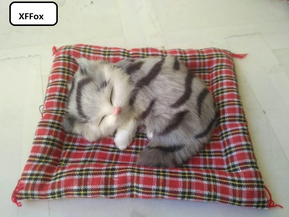 cute real life gray stripe cat model on a mat plastic&furs simulation sleeping cat gift about 13x10cm xf1221