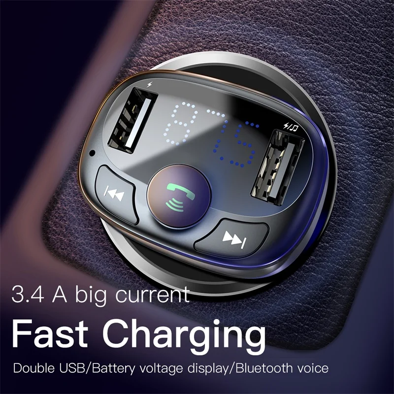 Baseus FM Transmitter Bluetooth Car Kit Handsfree FM Modulator Car Wireless Aux Radio Tranmiter MP3 Player With USB Car Charger