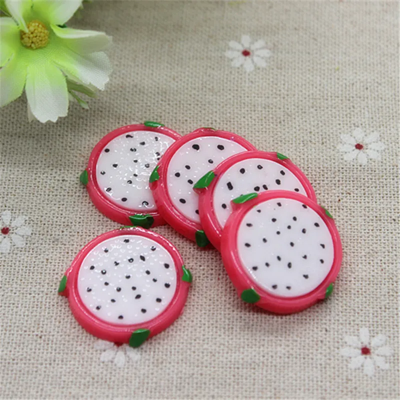 10pcs Kawaii Simulation Food Resin Dragon Fruit Slice Flatback Cabochon DIY Decorative Craft Scrapbooking Accessories,27mm