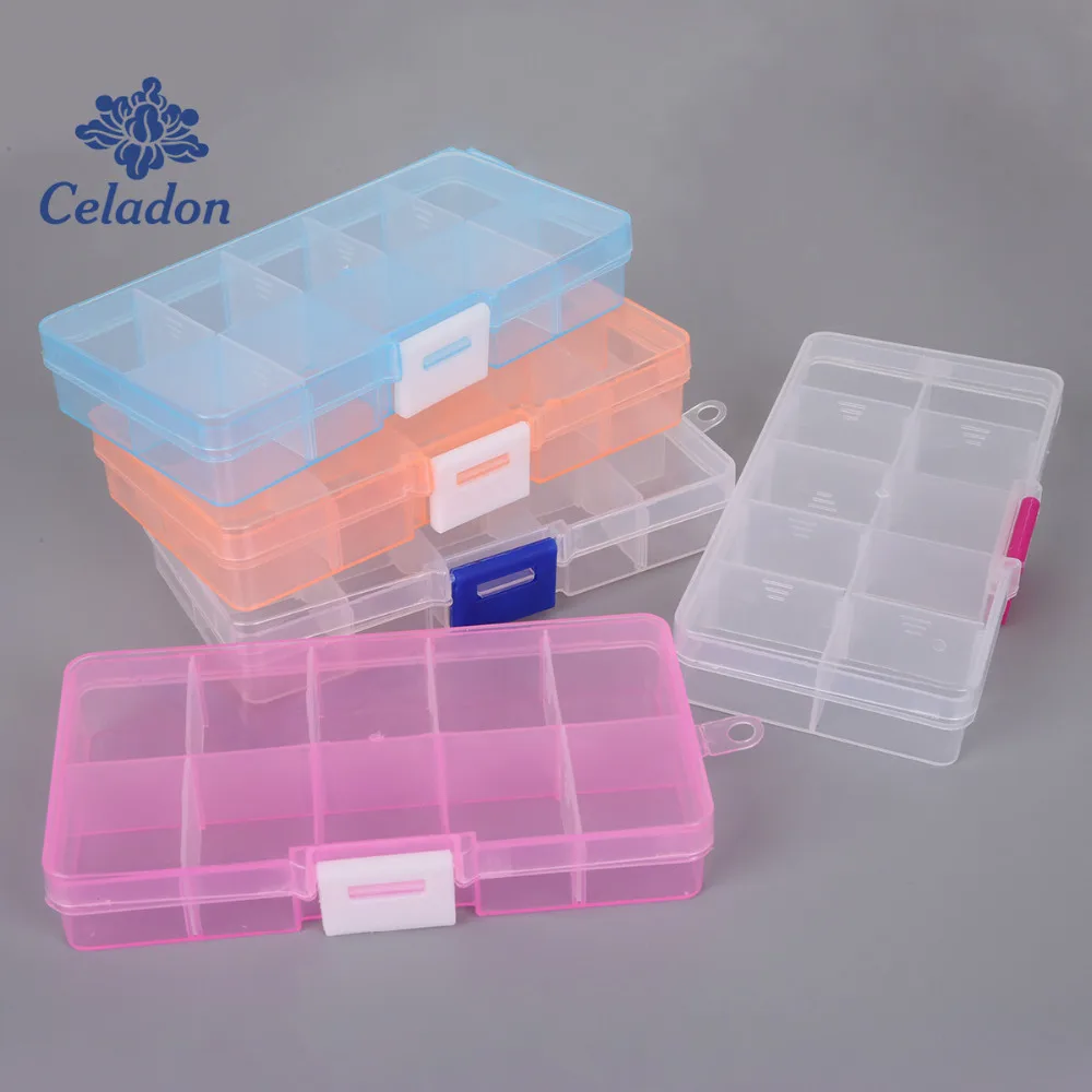 10 Slots Adjustable Transparent Jewelry Storage Box Ring Earring Drug Pill Beads Portable Plastic Organizer Case Travel Bins