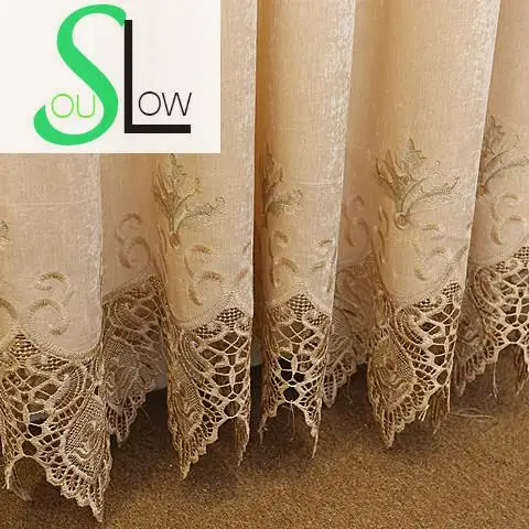 Slow Soul Chenille Curtains Peony Curtain Embroidered Europe Floral Tulle For Living Room Kitchen Bedroom Roman Window Luxurious