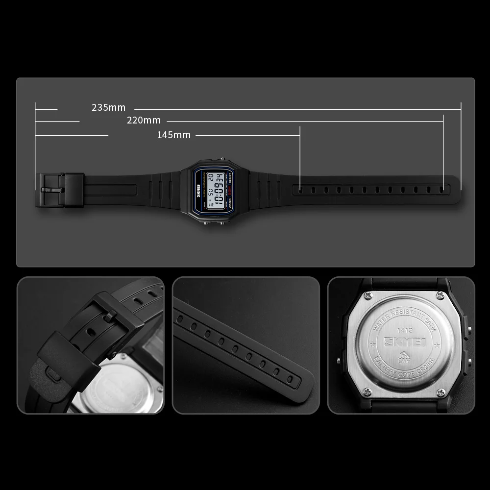 SKMEI-relojes deportivos para hombre y mujer, pulsera Digital LED electrónica, resistente al agua hasta 50M, con alarma y cronógrafo, marca de lujo