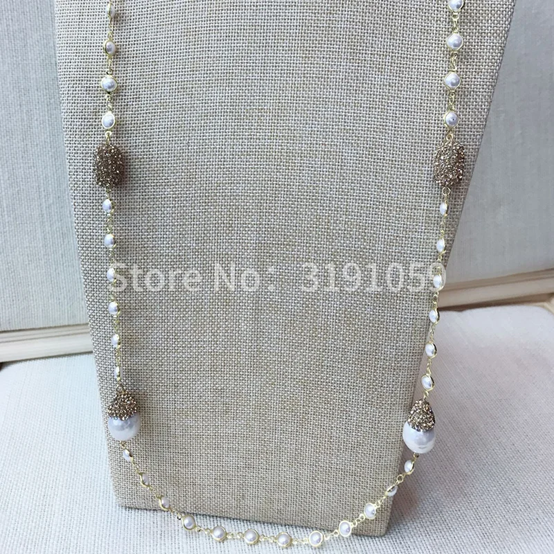 Sweater necklace Hand Made Fashion Long Pave Rhinestone String pearl necklaces popular in Europe and America