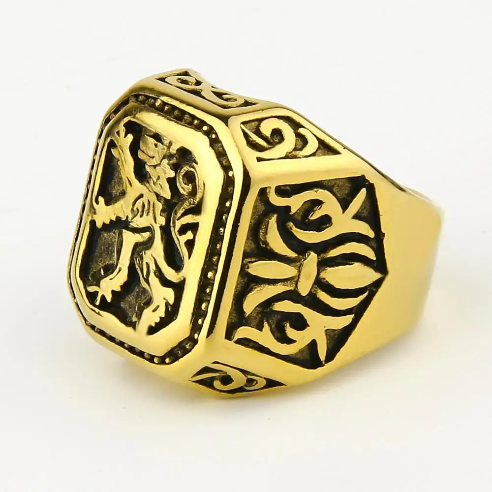 Valily New Arrival Lion Ring Punk Stainless Steel Solid Flower Vintage Ring Big For Men Cool Animal Rings Jewelry US Size