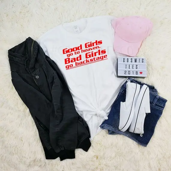 Skuggnas good girls go to heaven bad girls go backstage T-shirt 90s Tumblr Cotton teens Tee Shirt aesthetic harajuku grunge Tops