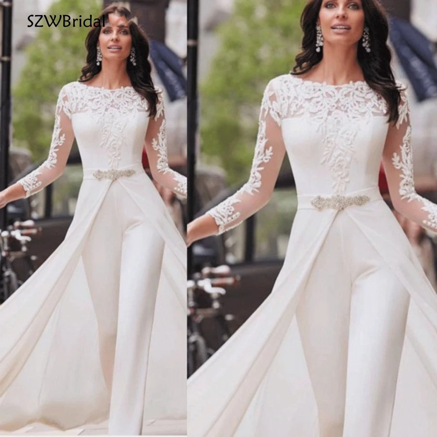 New Arrival White Long sleeve evening dresses 2025 Jumpsuit Dubai Arabic Evening Dress Party Pants abiye formal dress