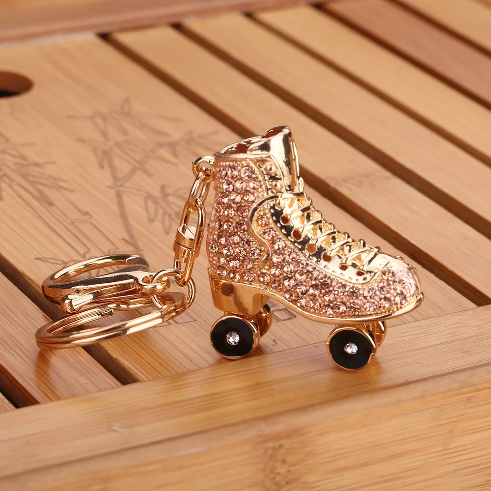 Fashion Crystal Roller Skating Shoes Shape Keychain for Female Car keyrings Women\'s bags Pendants Accessories Men Jewelry 2019