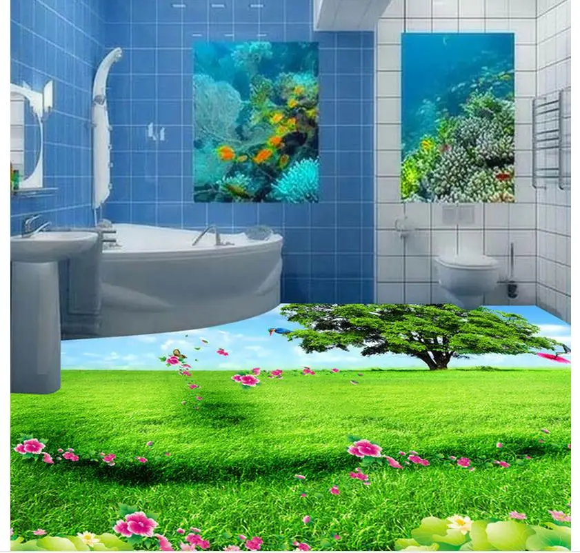 

Home Decoration waterproof wall murals 3d grassland field floor design pvc self-adhesive wallpaper