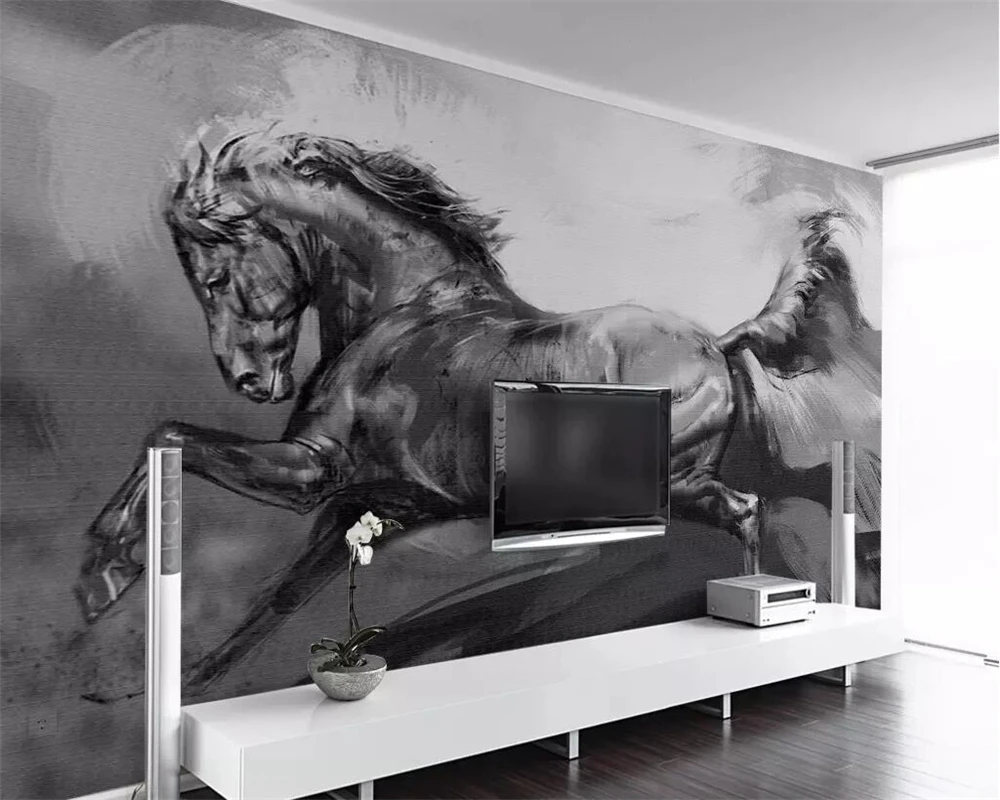 Beibehang Custom wallpaper home decoration running horse TV background home decoration living room bedroom murals 3d wallpaper