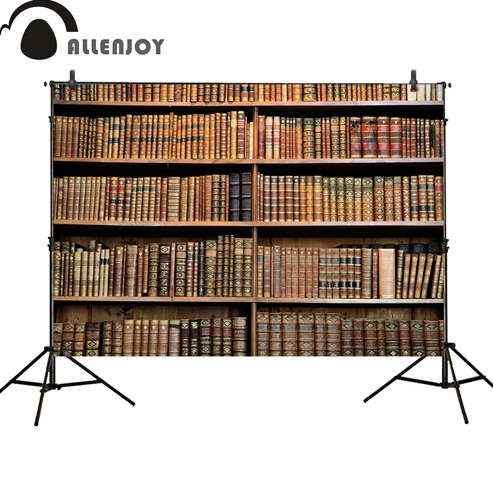 Allenjoy bookshelf photography backdrop library school study graduation background vintage photocall photoshoot prop portrait