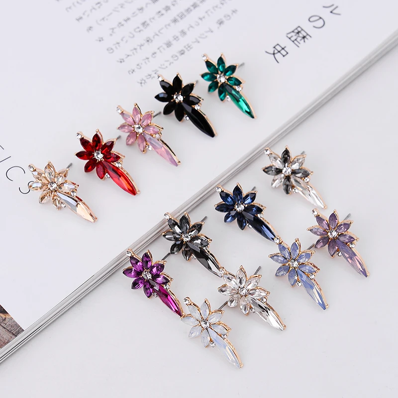 LUBOV Beautiful Crystal Stone Flower Piercing Earrings Gold Color Metal Stud Earrings Lovely Women Party Jewelry Gift New 2019