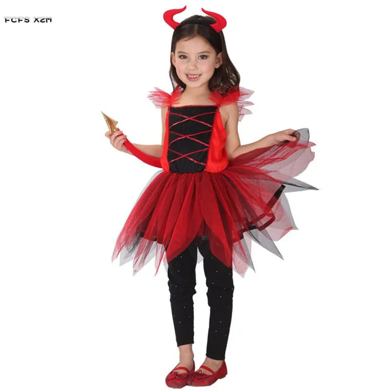 Disfraz de Demonio Rojo de Halloween para niñas, M-XL, Cosplay del diablo del infierno, Carnaval, Purim, desfile, mascarada, juego de rol, vestido de fiesta