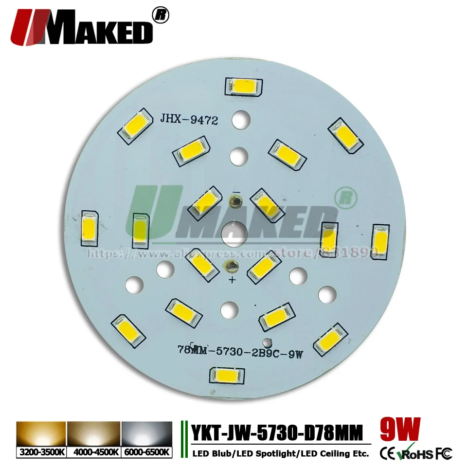 

UMAKED 9W 78mm LED PCB Aluminum Lamp plate SMD 5730 LEDs Light Installed Warm/Natural/White Color for Bulb Ceiling light DIY