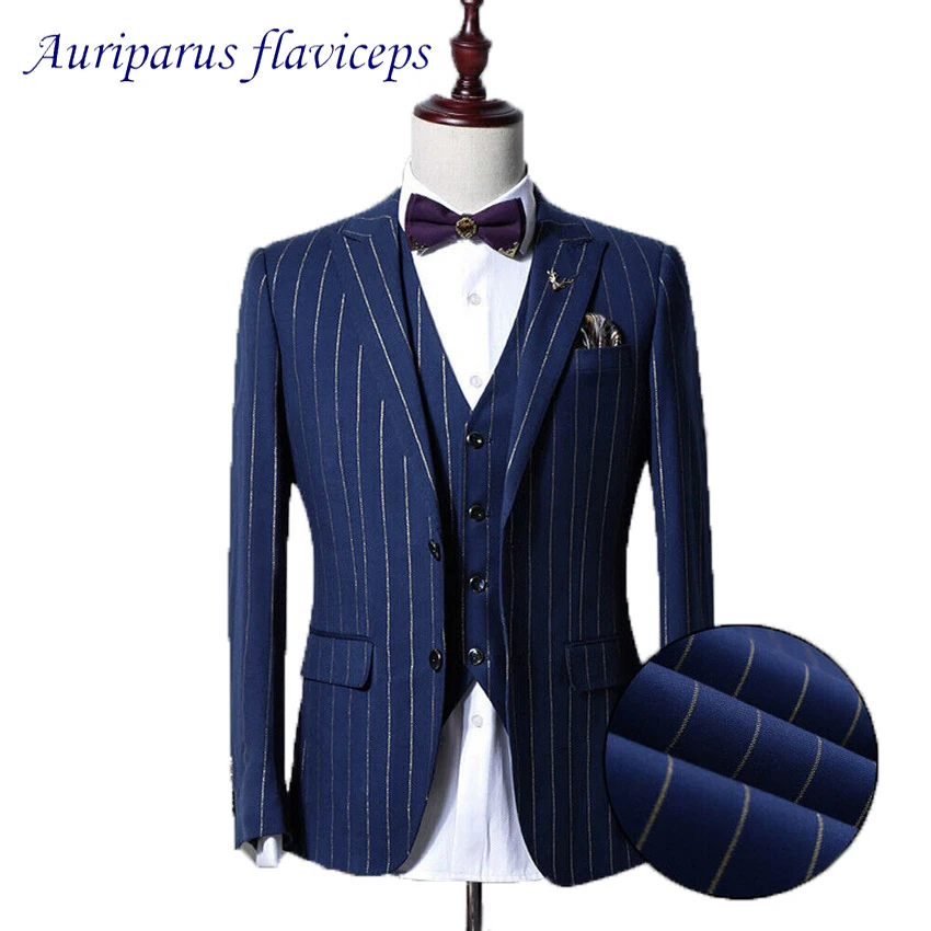 

Auriparus flaviceps Gold Striped Man Suits 3 Piece Groom Tuxedos Custom Made Man Suit Tailor Striped Suit Business affairs Suit