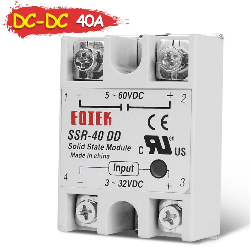 SSR-40DD 40A Solid State Module Relay DC-DC Single Phase SSR 3-32V DC TO 5-60V DC 40A Load 40DD