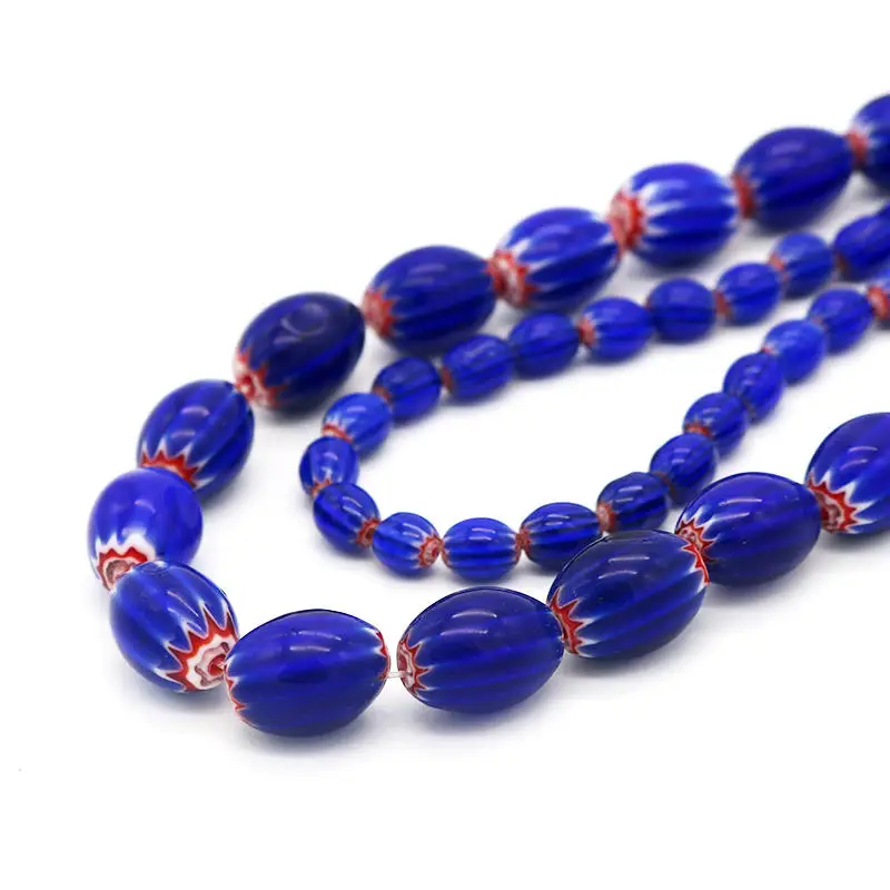 Bracelet for Women Whosale and Retail Royal Blue Color Oval Millefiori Lampwork Beads  DIY Bracelet & Necklace Jewelry Beads