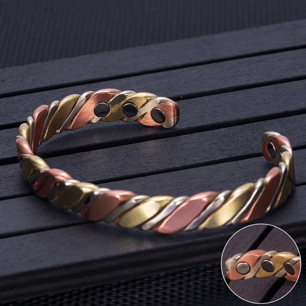 Vinterly Twisted Copper Bracelets for Women Rose Gold-color Health Energy Magnetic Copper Adjustable Cuff Bracelets & Bangles