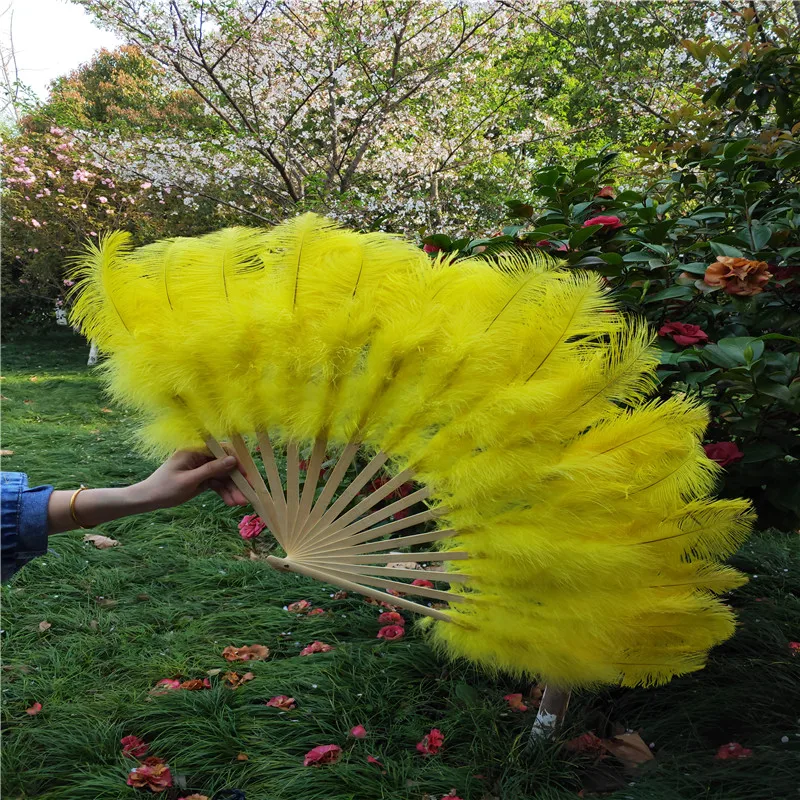 YY-tesco 15 bone Purple High Quality Ostrich Feather Fan Dance Stage Show Props Wedding Party Fluffy Feather Hand Fan Decoration