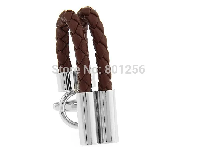 Designer Cufflinks Brown Color Pu Leather String Individual Design Hotsale Brass Cuff Links