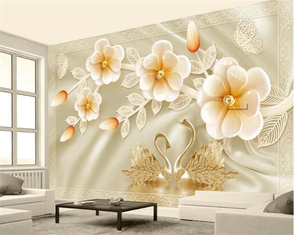 

Beibehang 3D Wallpaper 3d Stereo Luxury Rose Swan Romantic Jewelry TV Background Wall Furnishings Mural wallpaper for walls 3 d